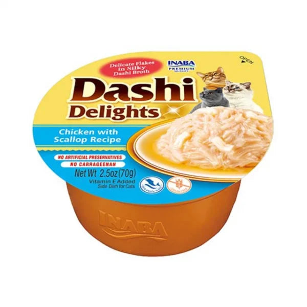 Inaba Dashi Delights Uzupełniająca karma dla kotów kurczak, przegrzebki (70g)