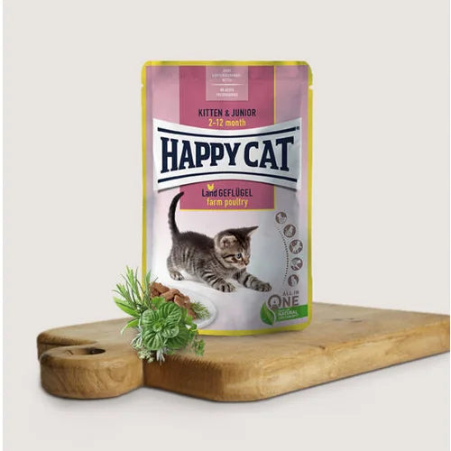 Happy Cat Kitten & Junior – drób (85g)