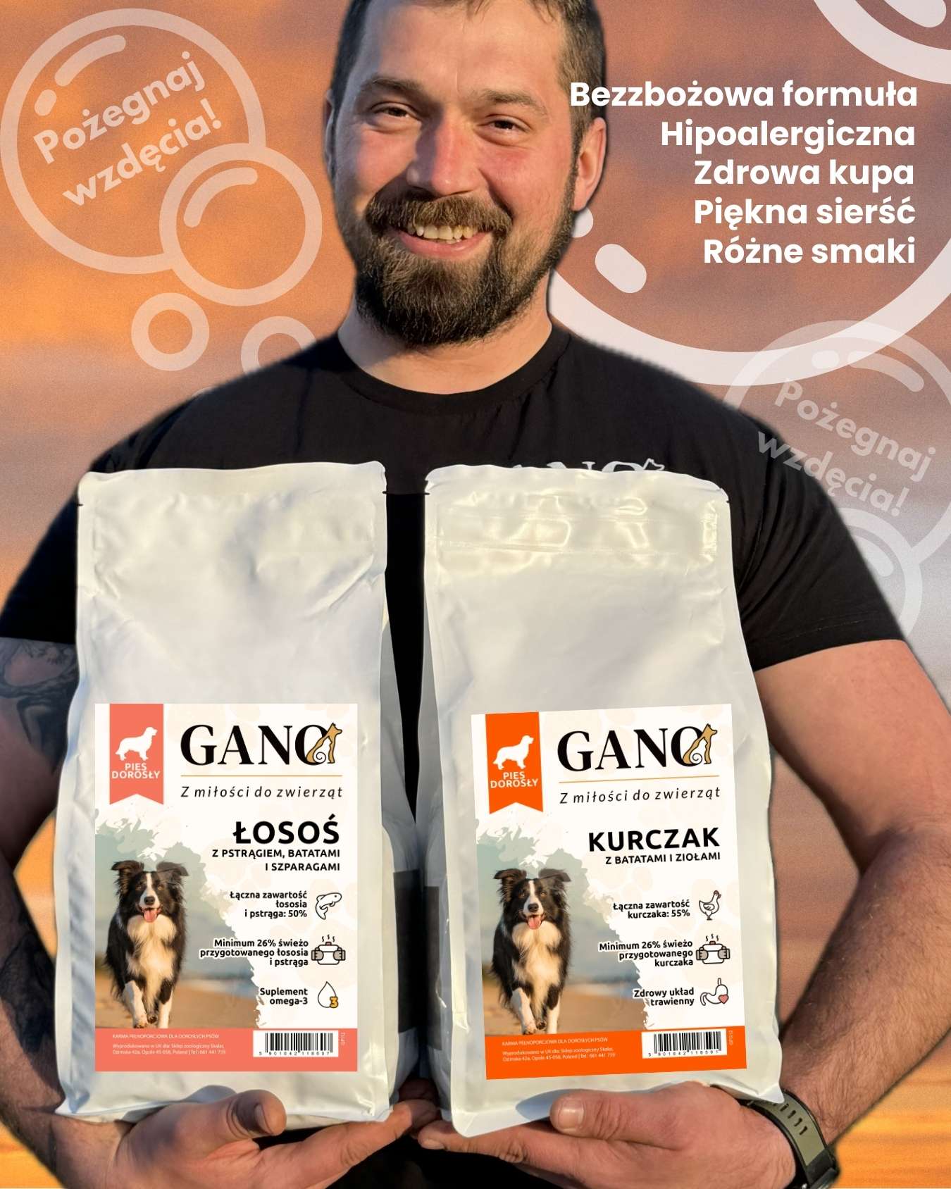 GANO Grainfree Łosoś z pstrągiem, batatami i szparagami (Wszystkie rasy) – (2kg, 12kg)