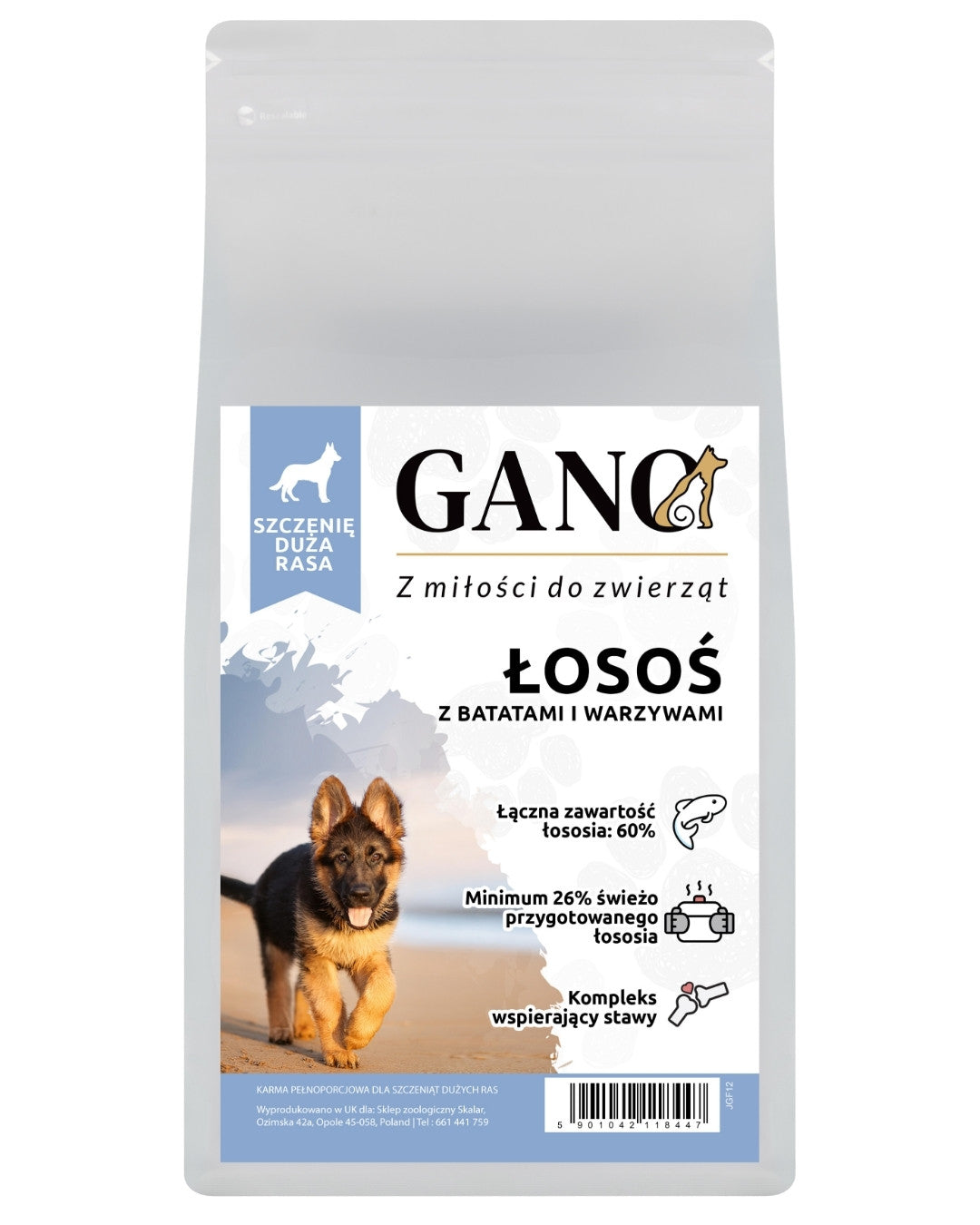 GANO Grainfree Łosoś z batatami i warzywami (Duża rasa – Szczeniak) – (2kg, 12kg)