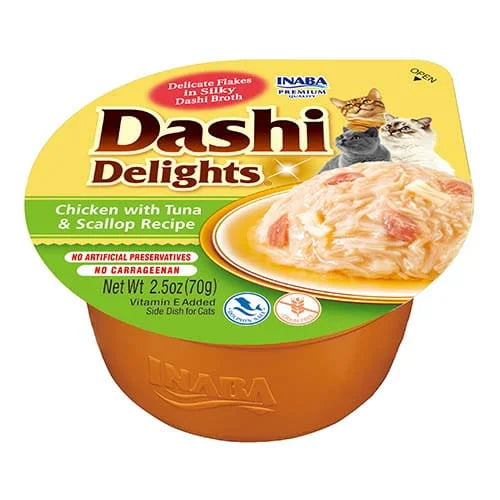 Inaba Dashi Delights Uzupełniająca karma dla kotów kurczak, tuńczyk, przegrzebki (70g)