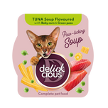 Delickcious Pełnoporcjowa karma dla kotów – Zupa z tuńczyka z kukurydzą i zielonym groszkiem (80g/12)