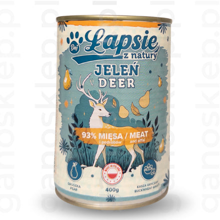 ŁAPSIE Mokra karma jeleń z gruszką (400g)