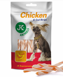 JK ANIMALS Chicken & Cod Strips Meat Snack – kurczak z dorszem (80g)